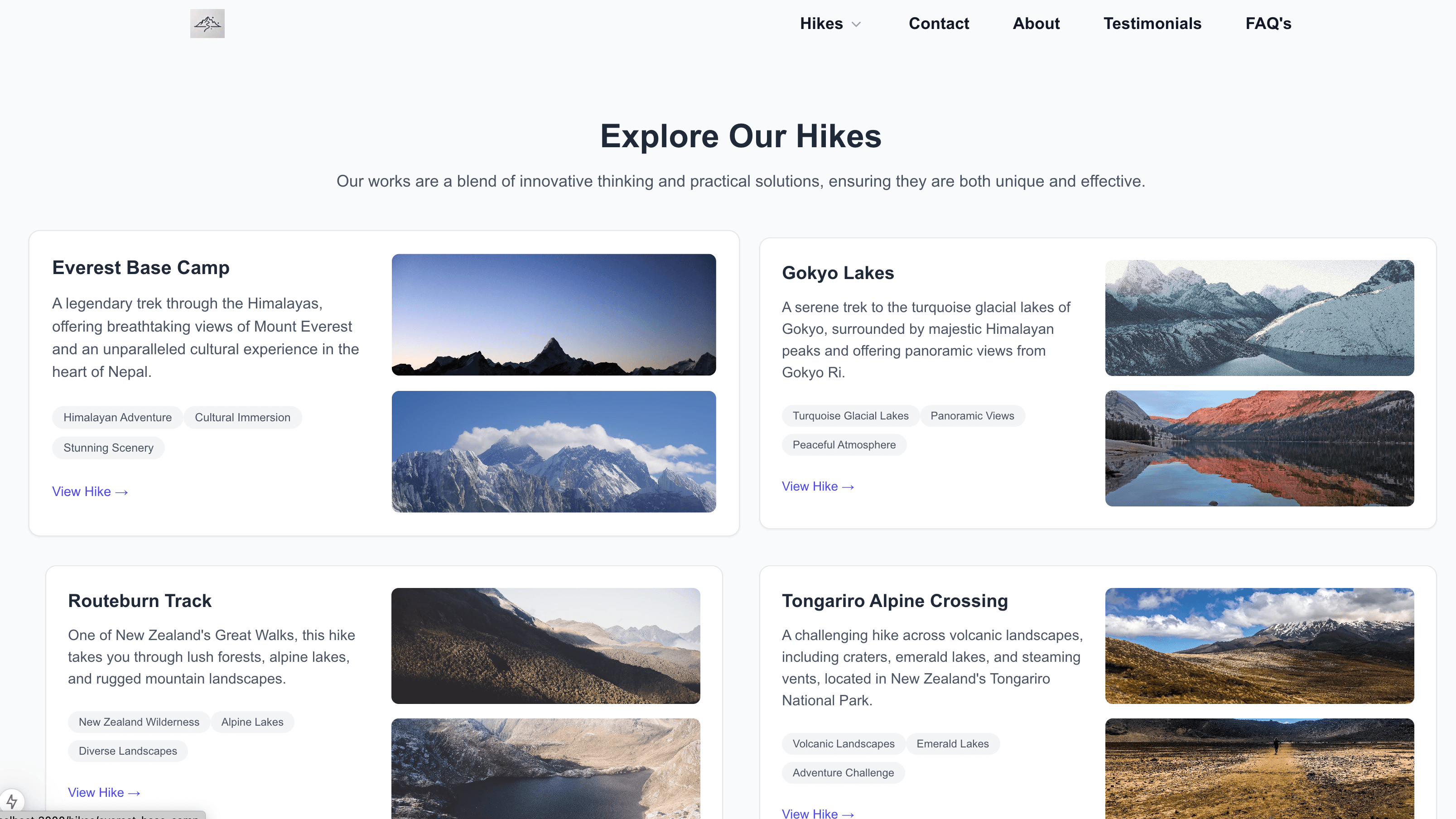 Desktop version of the hikes page