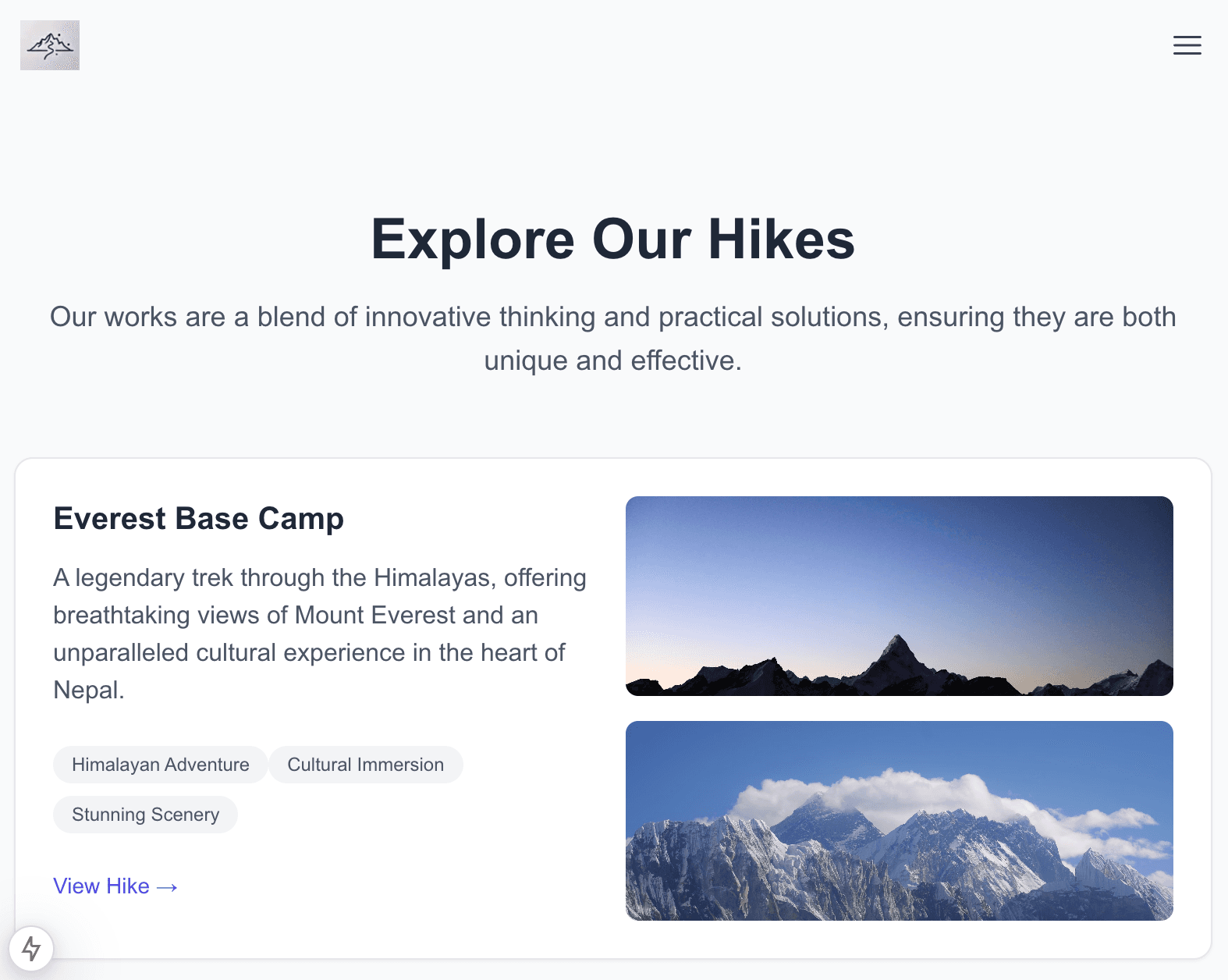 Mobile version of the hikes page