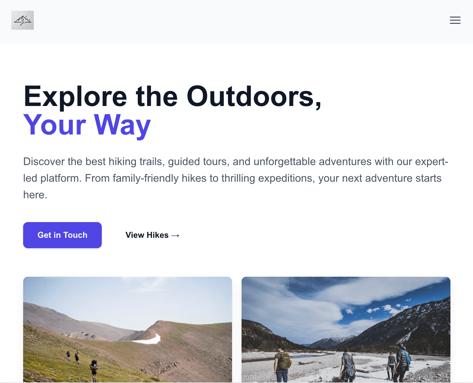 Mobile version of the home page
